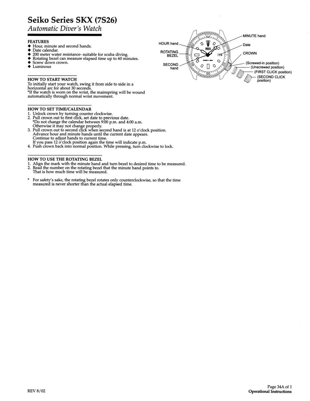 Seiko SKX User Manual