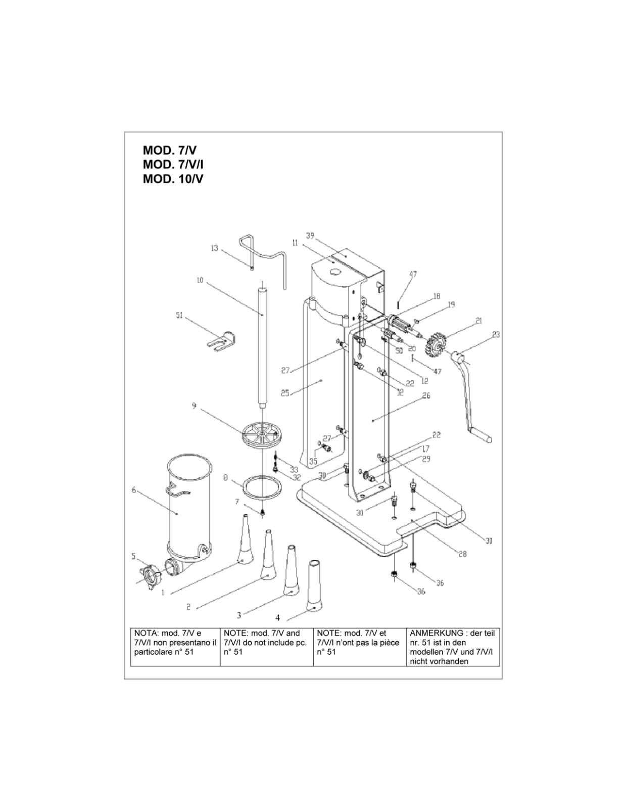 Omcan Food Machinery 10-V Parts List