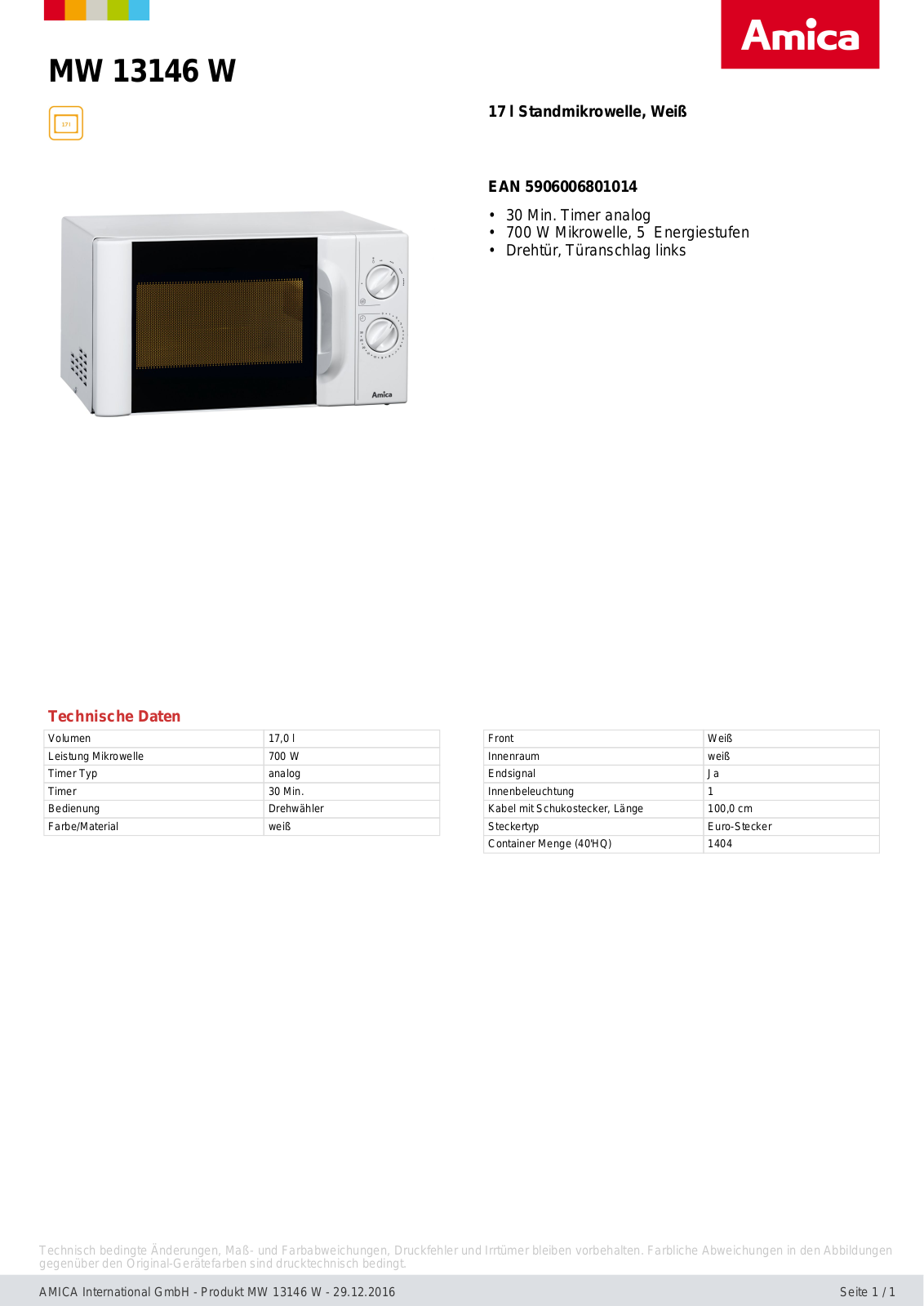 Amica MW 13146 W User Manual