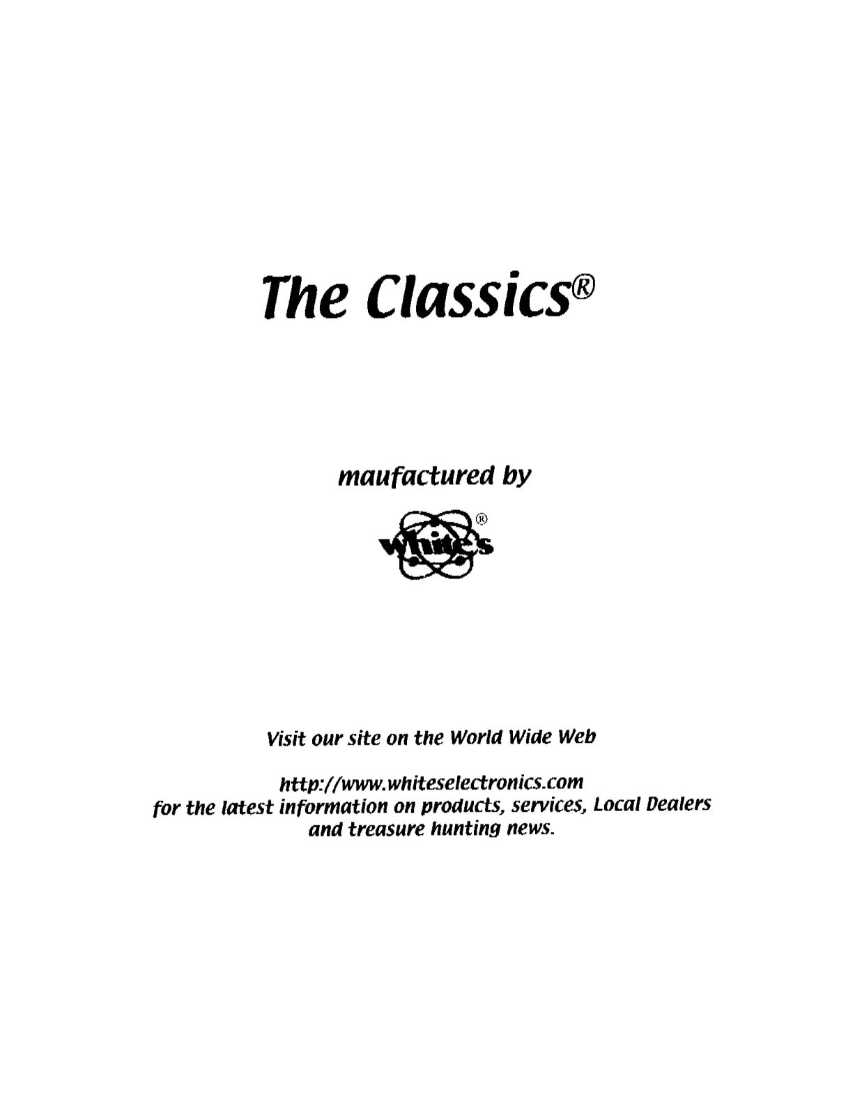 Whites Electronics CLASSIC I User Manual