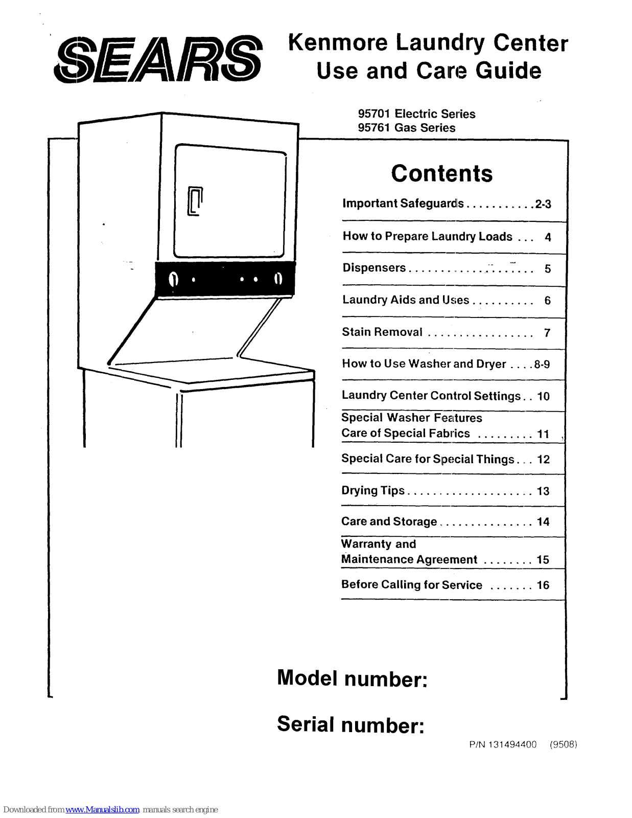 Kenmore LAUNDRY CENTER 95701, KENMORE LAUNDRY CENTER 95761, 95701 Series95761 Series Use And Care Manual - ManualMachine.com