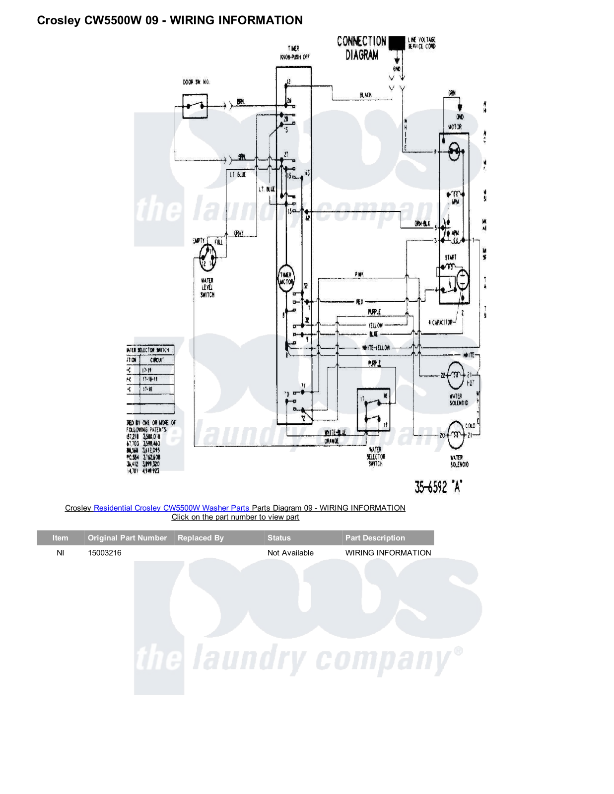 Crosley CW5500W Parts Diagram