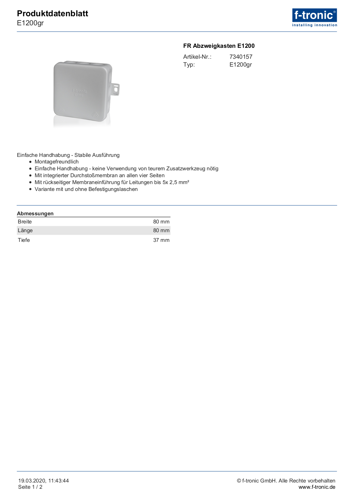 F-TRONIC EL E1200 Datasheet - ManualMachine.com