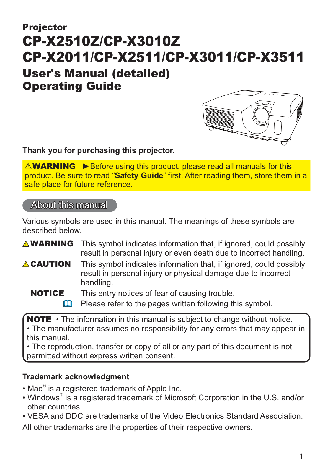 Hitachi CP-X2511, CP-X3011, CP-X3010Z, CP-X2011, CP-X3511 User Manual