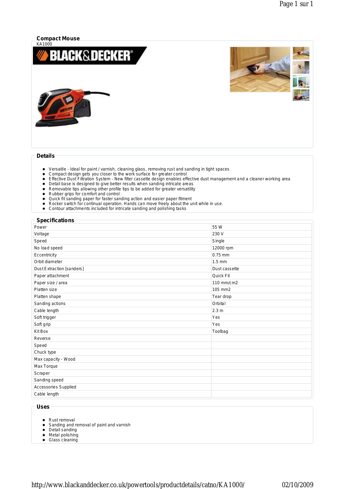 Black & decker KA1000 DATASHEET