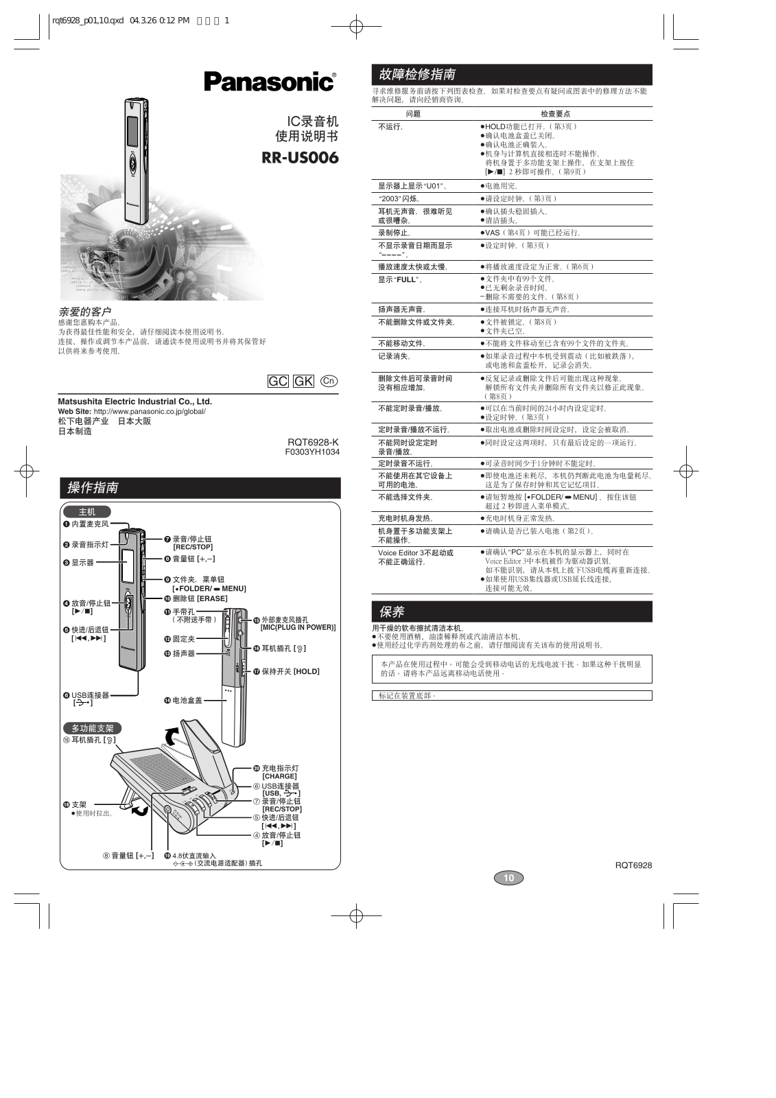 Panasonic RRUS006 User Manual