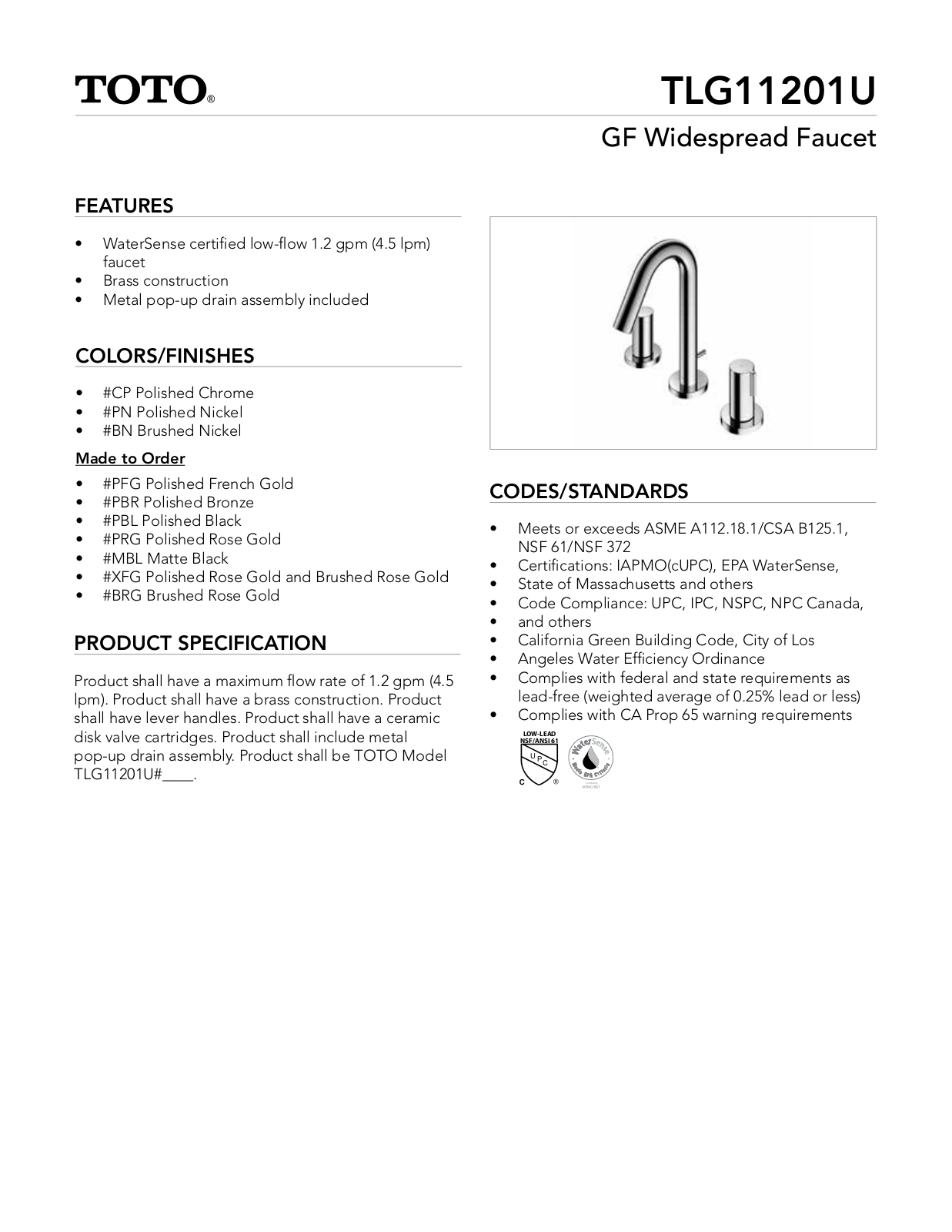TOTO SBSA1618 Specifications - ManualMachine.com