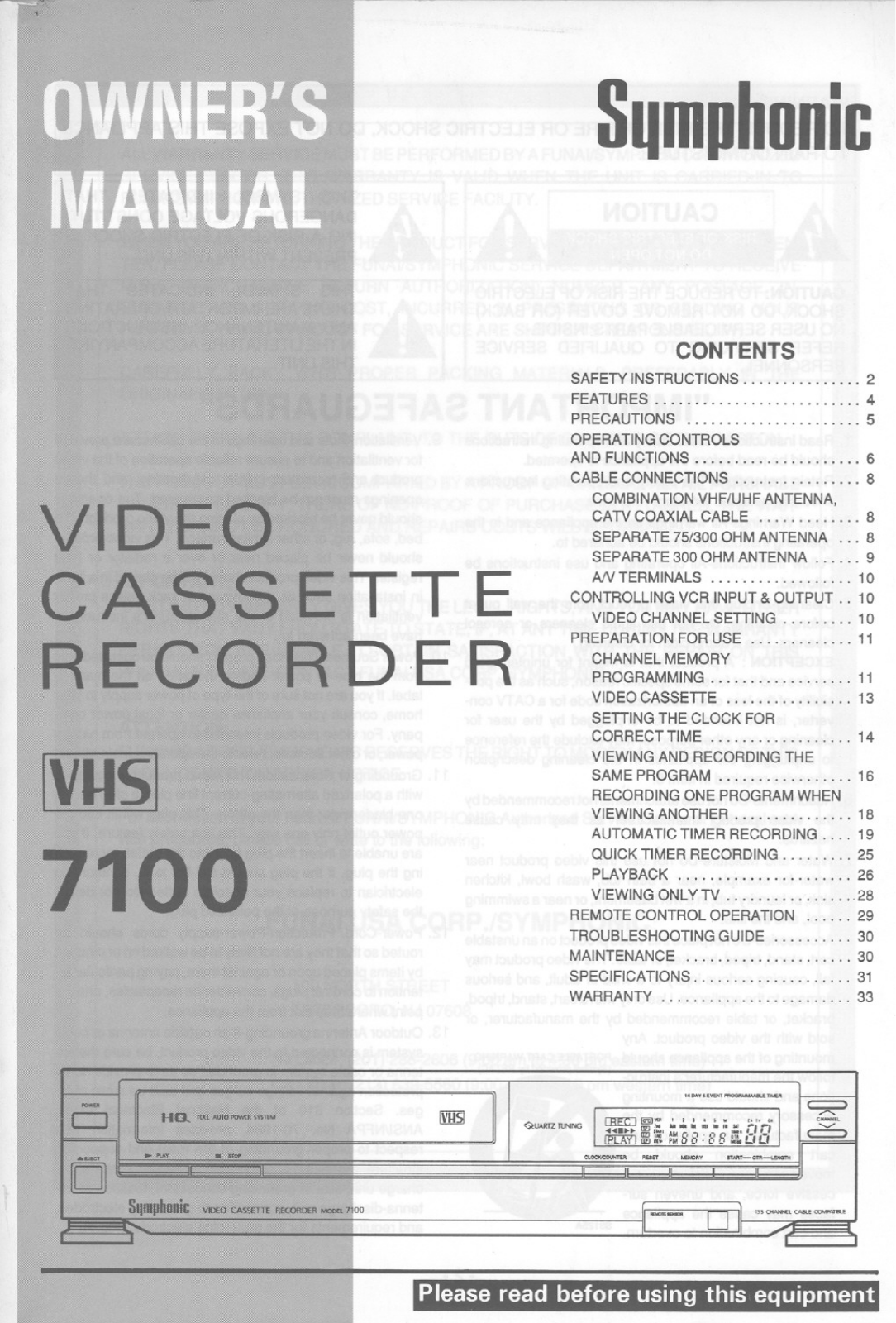 Symphonic 7100 User Manual