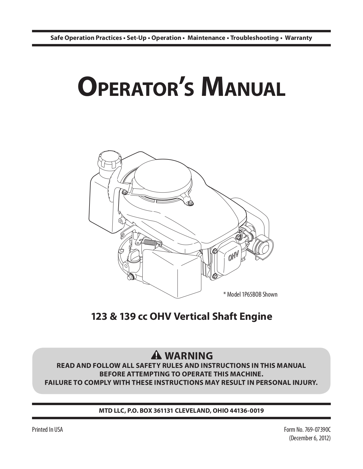 MTD 1P65BOB Shown Operator's Manual