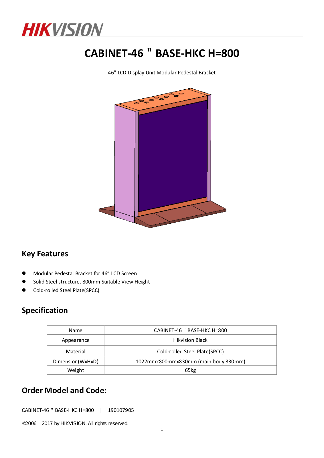 Hikvision CABINET-46-BASE-HKC-H-800 Specsheet