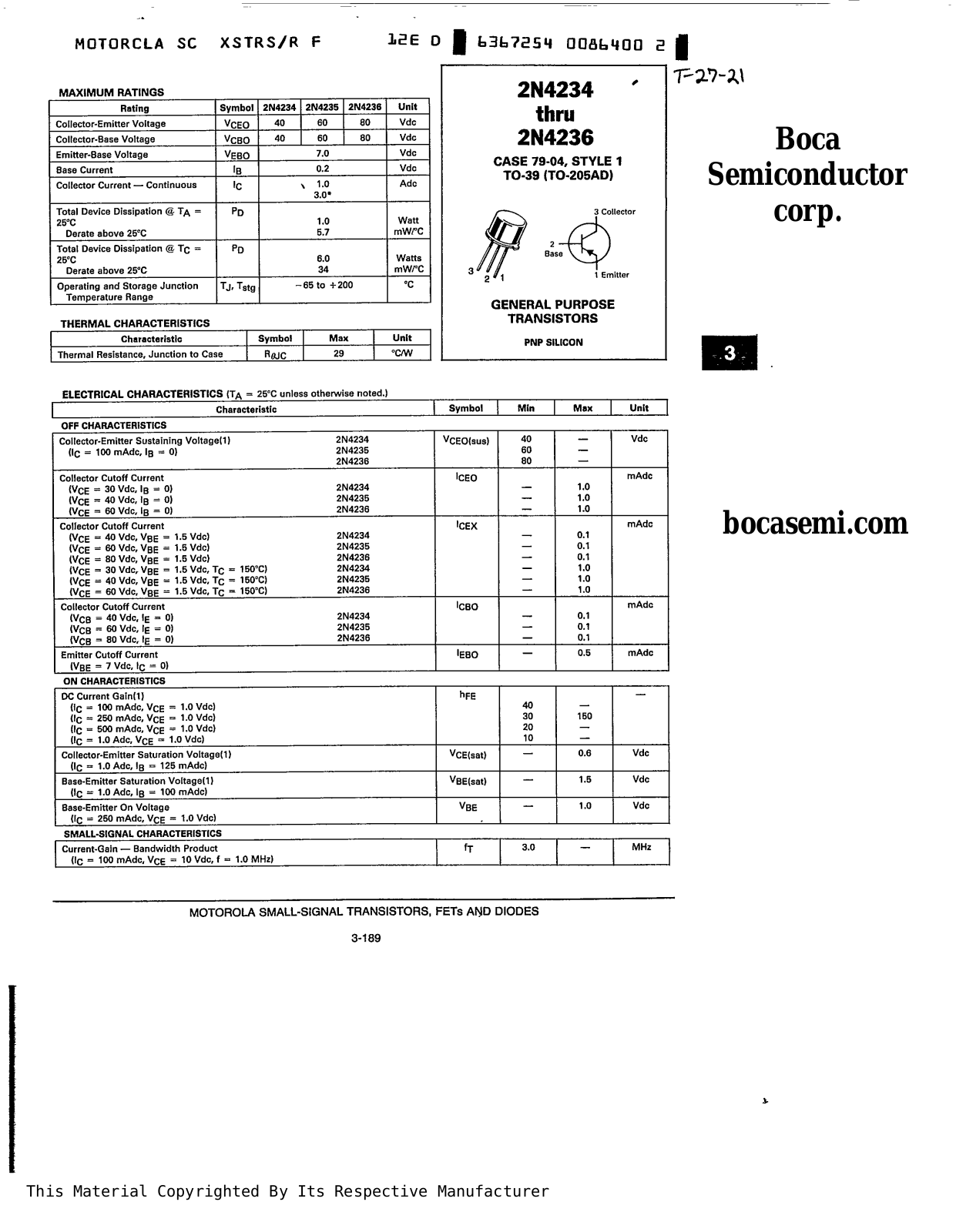 BOCA 2N4236, 2N4235, 2N4234 Datasheet