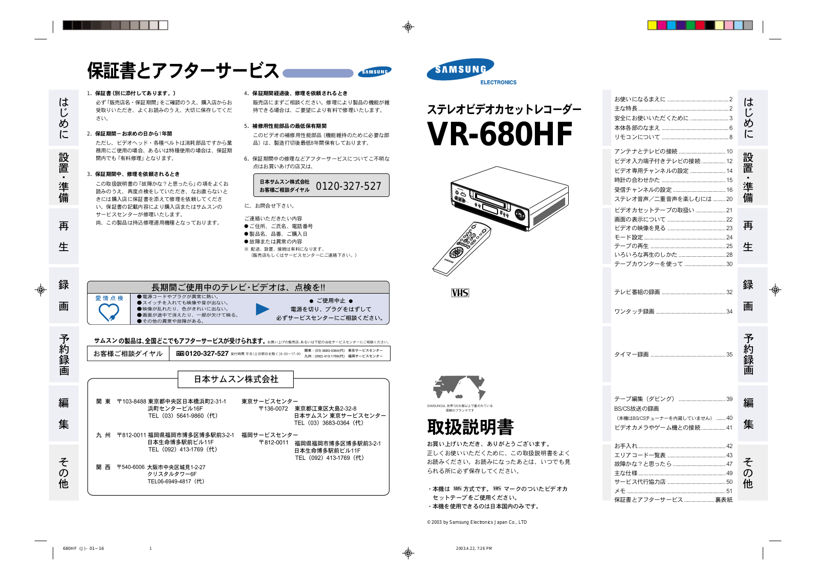 Samsung VR-680HF, VR-660HF User Manual