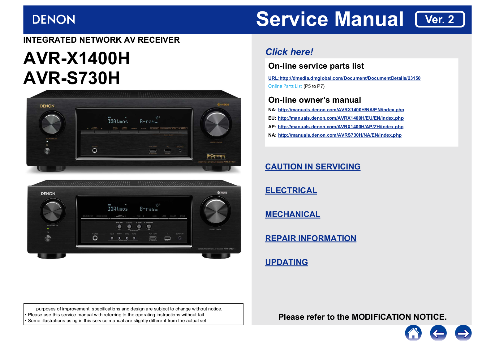 Denon AVR-X1400H, AVR-S730H Service manual