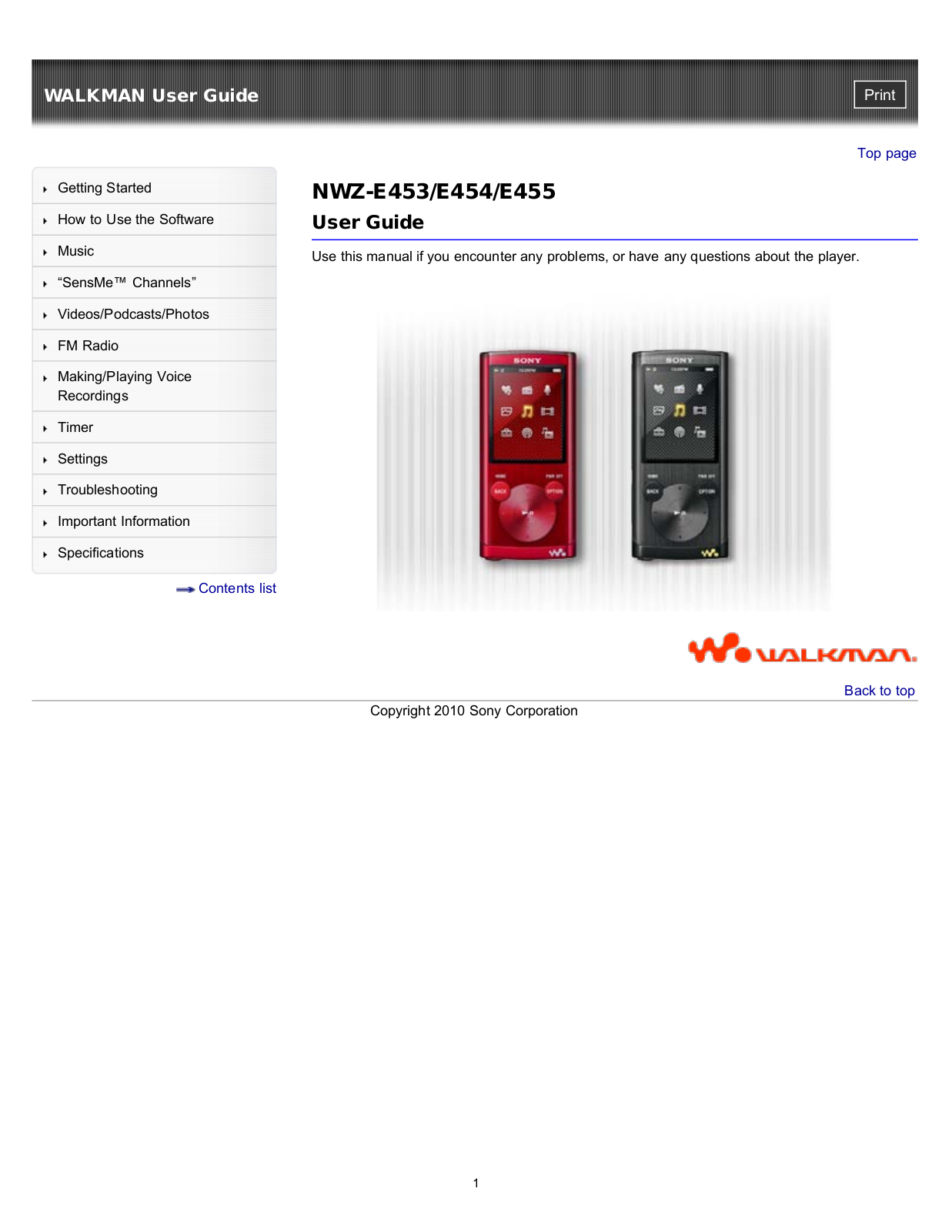 Sony NWZ-E455, NWZ-E454, NWZ-E453 User Manual