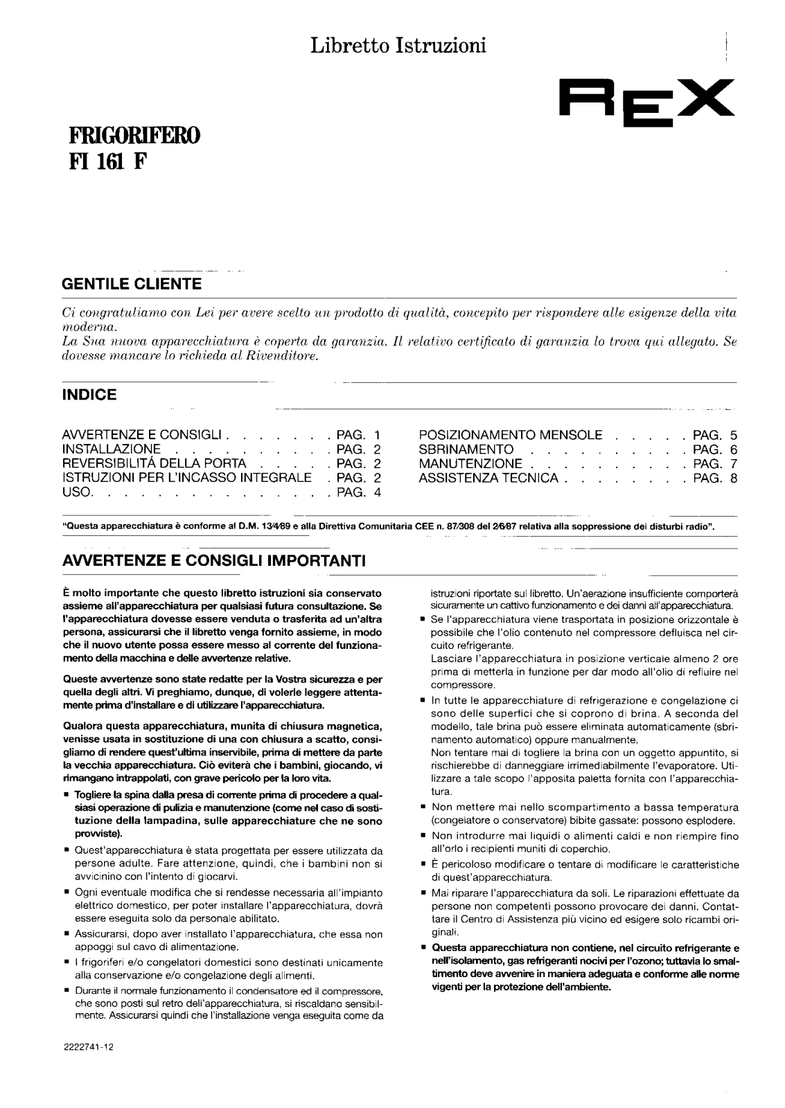 Rex FI161F User Manual