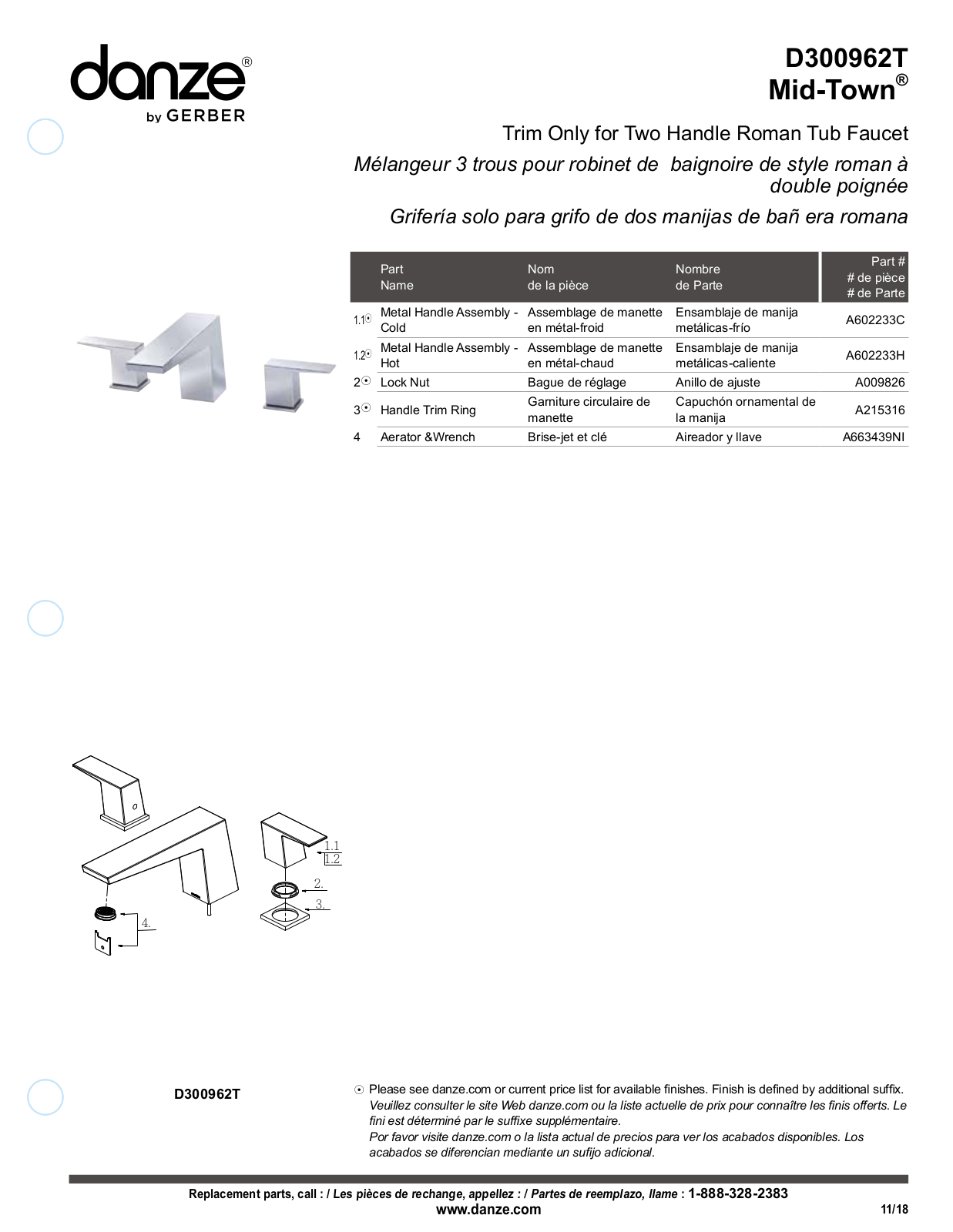 Gerber D300962BNT, D300962BST, D300962T Part List