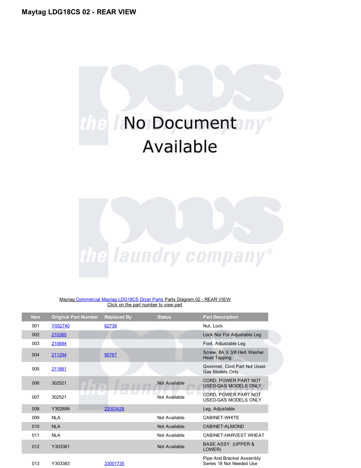 Maytag LDG18CS Parts Diagram