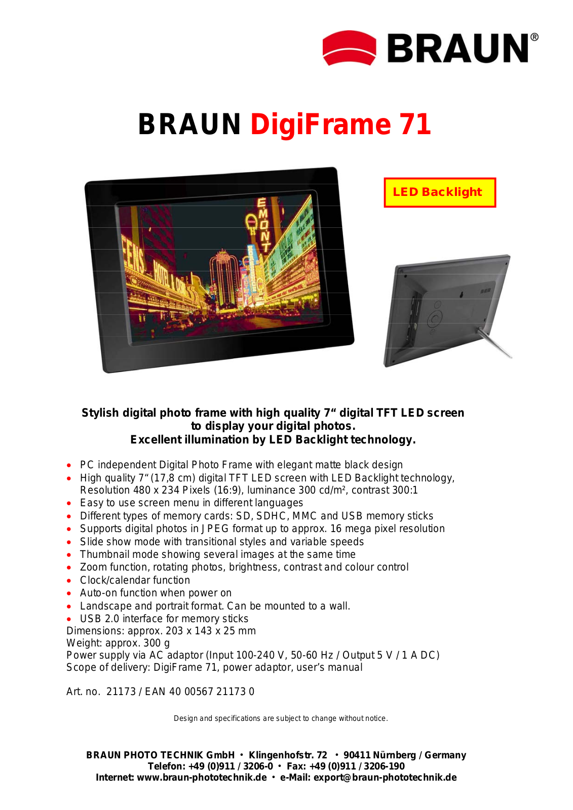 BRAUN DigiFrame 71 User Manual