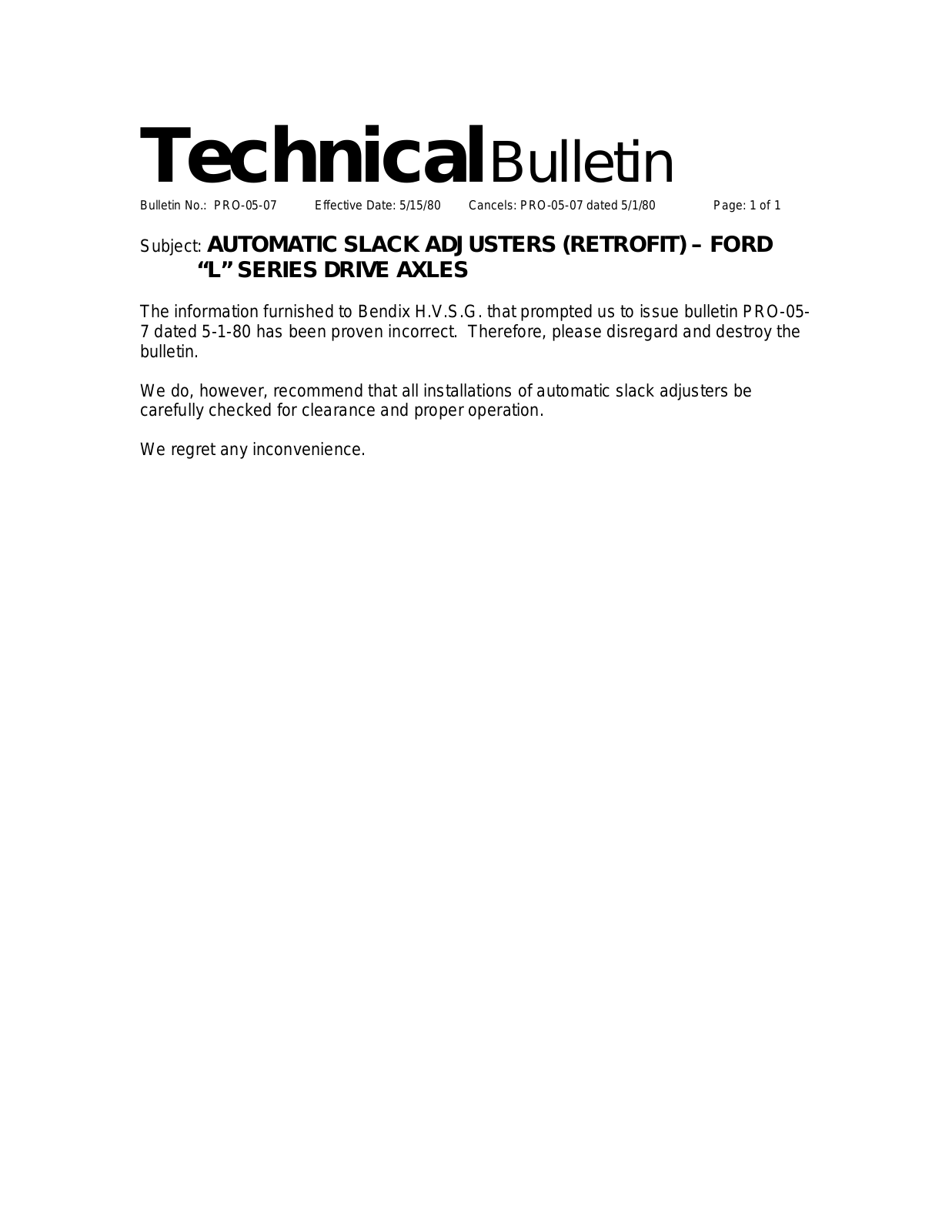 BENDIX TCH-005-007 User Manual