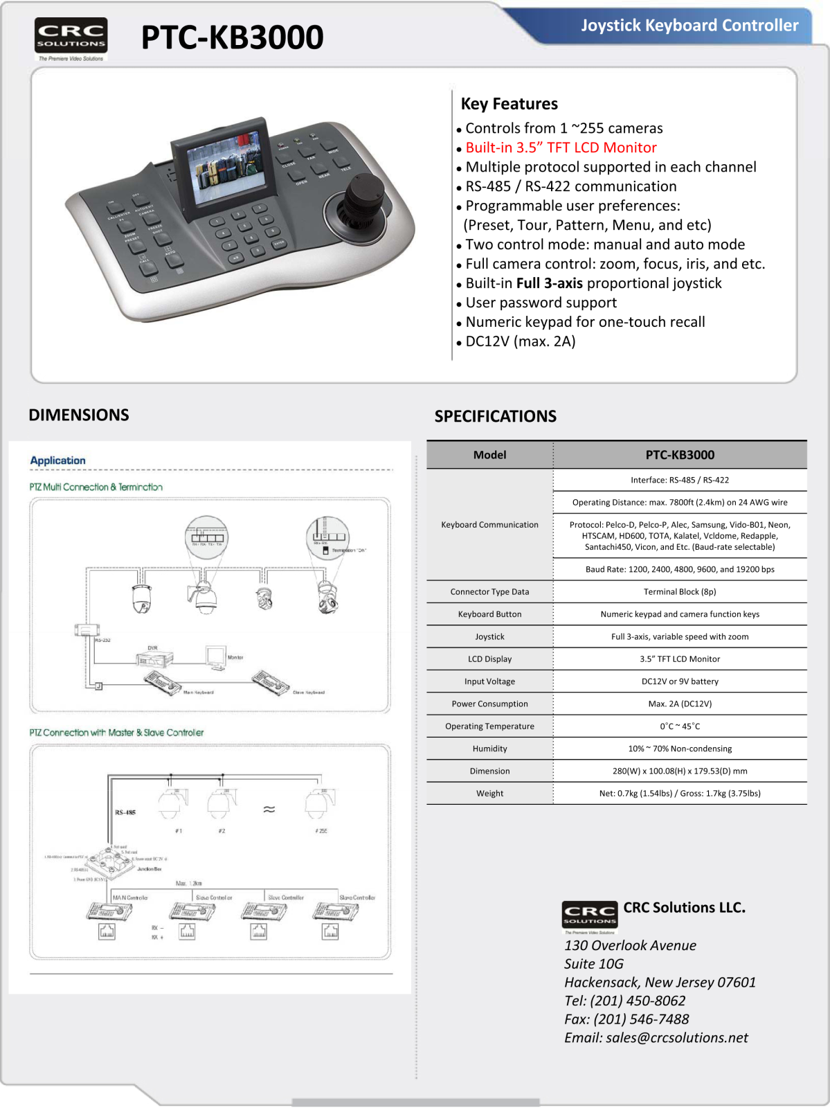 Cantek PTC-KB3000 Specsheet