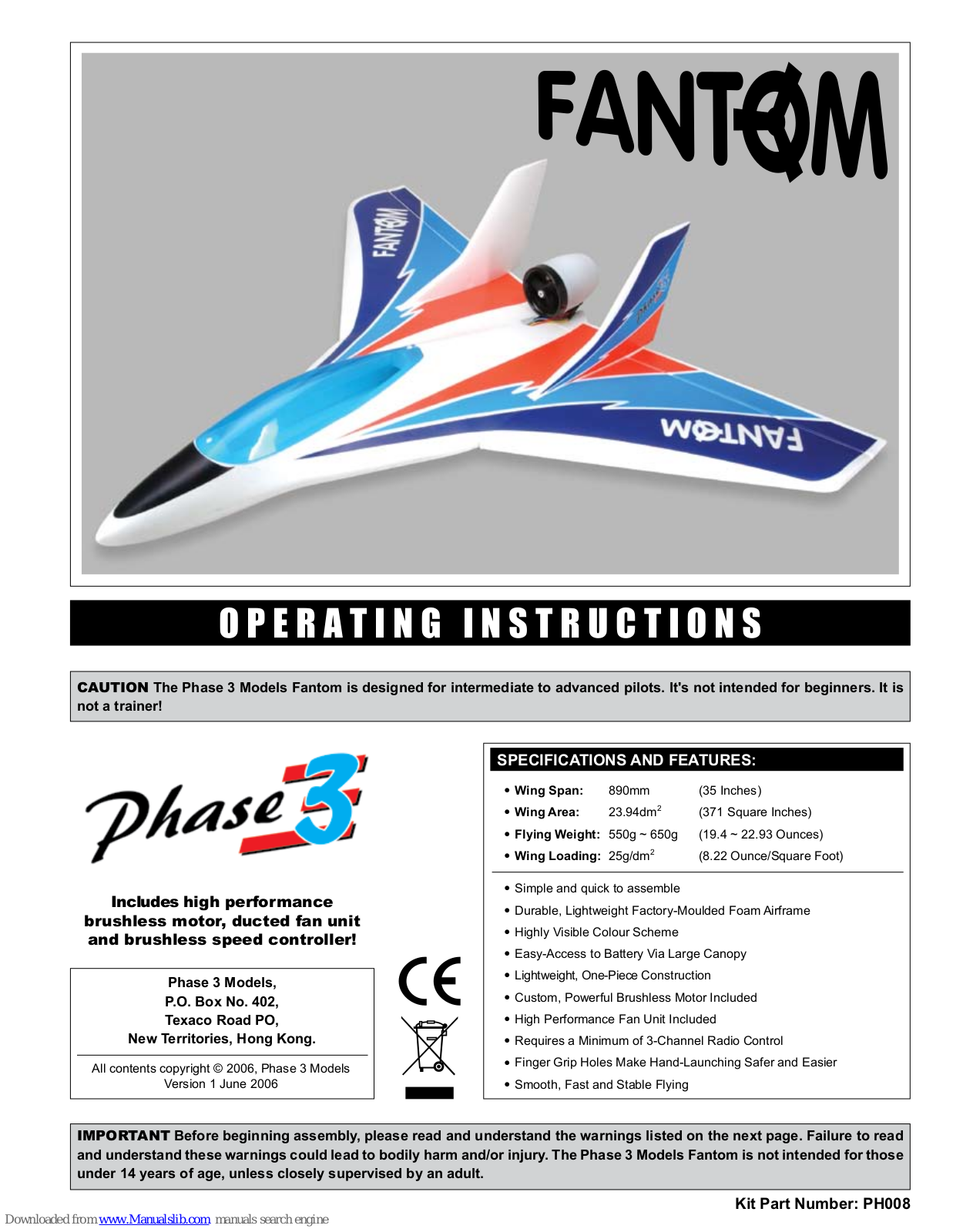 Phase 3 Models Phantom Operating Instructions Manual - ManualMachine.com