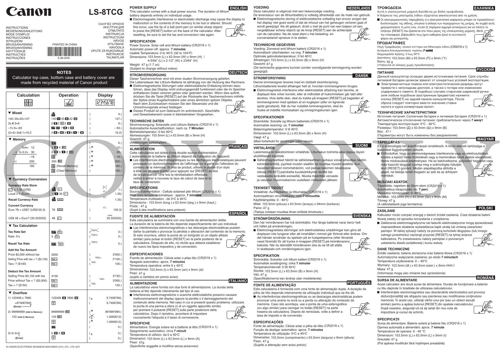 CANON LS-8TCG User Manual