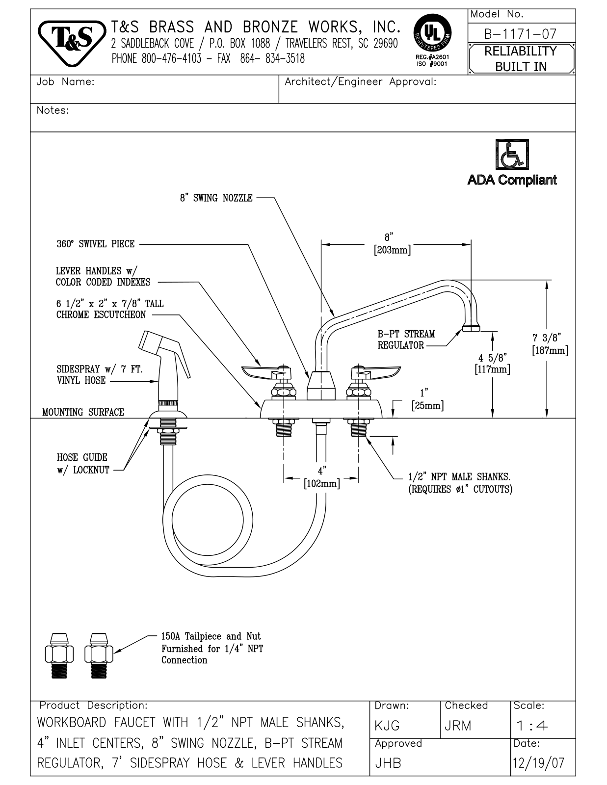 T & S Brass & Bronze Works B-1171-07 General Manual