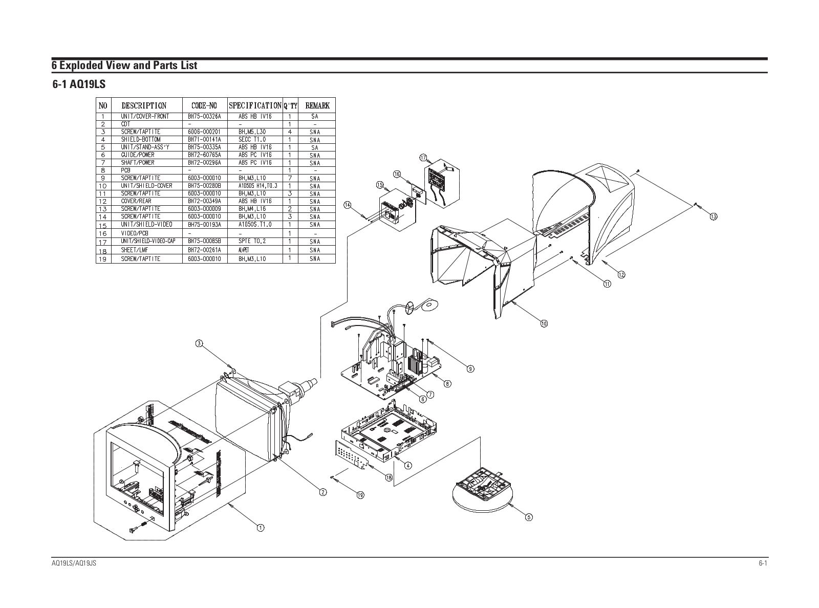 Samsung AQ19LS-JS Expoioded View and Parts List