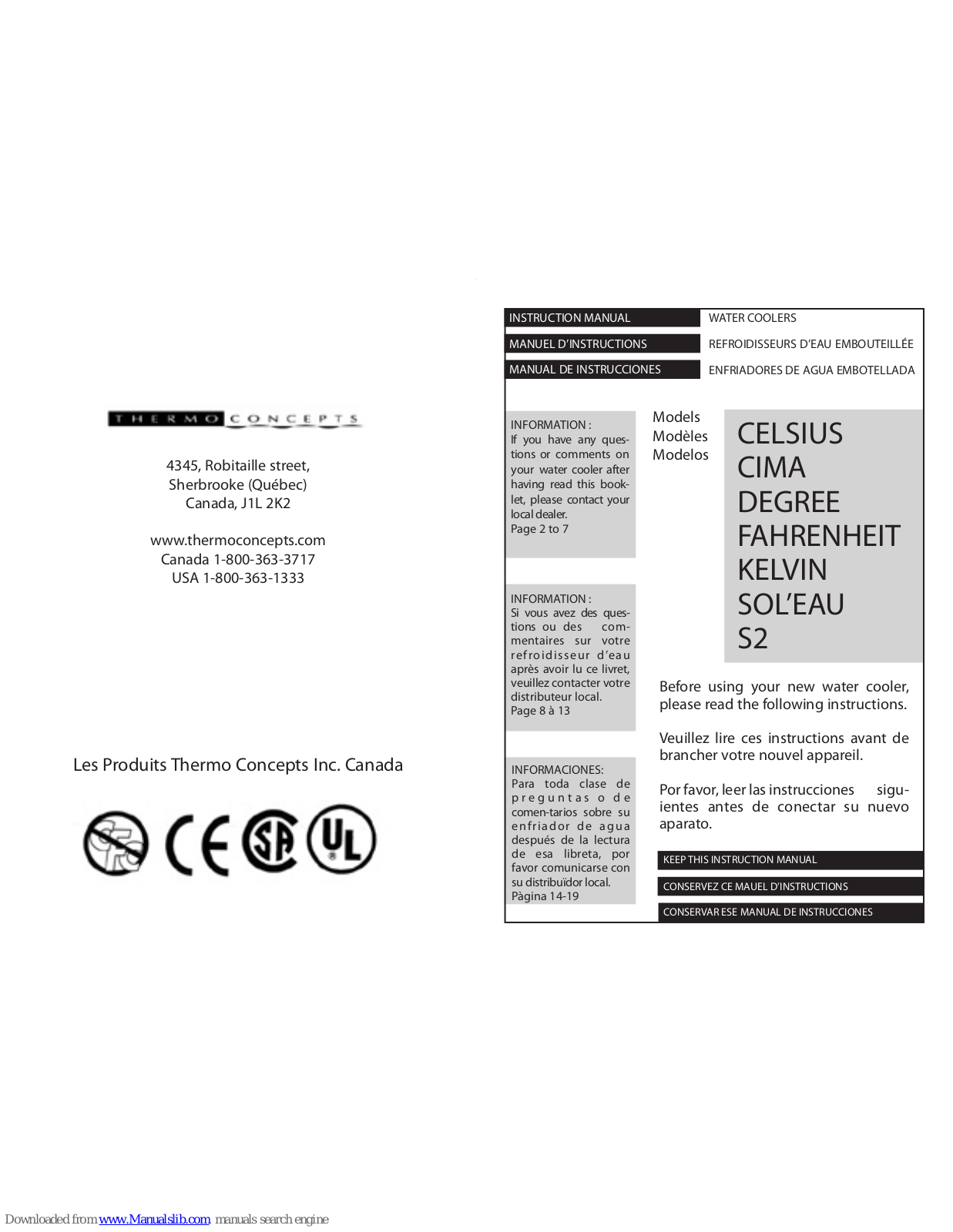 Thermo Concepts Celsius, Cima, Degree, Fahrenheit, Kelvin Instruction Manual