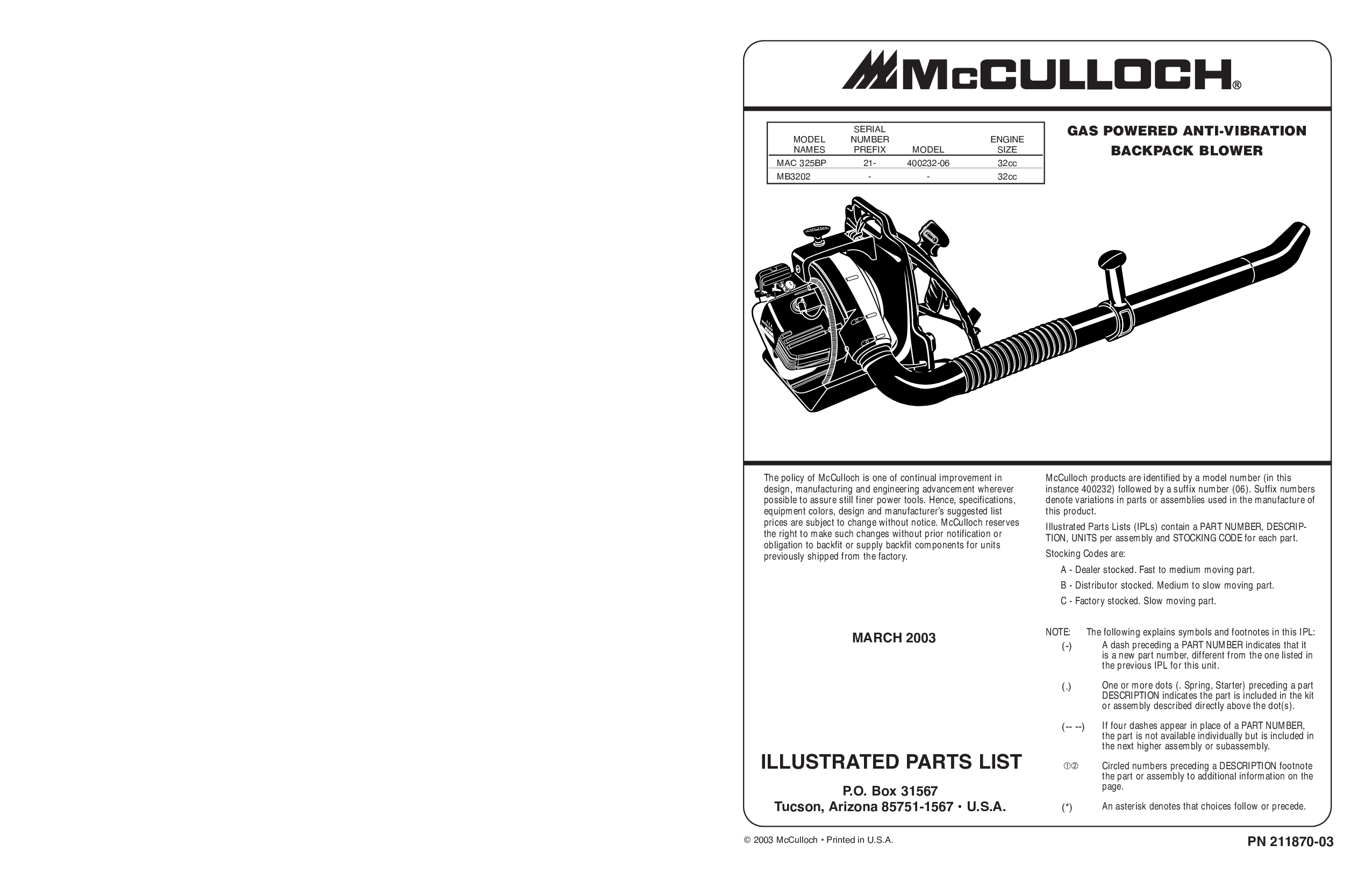 McCulloch MAC 325BP User Manual