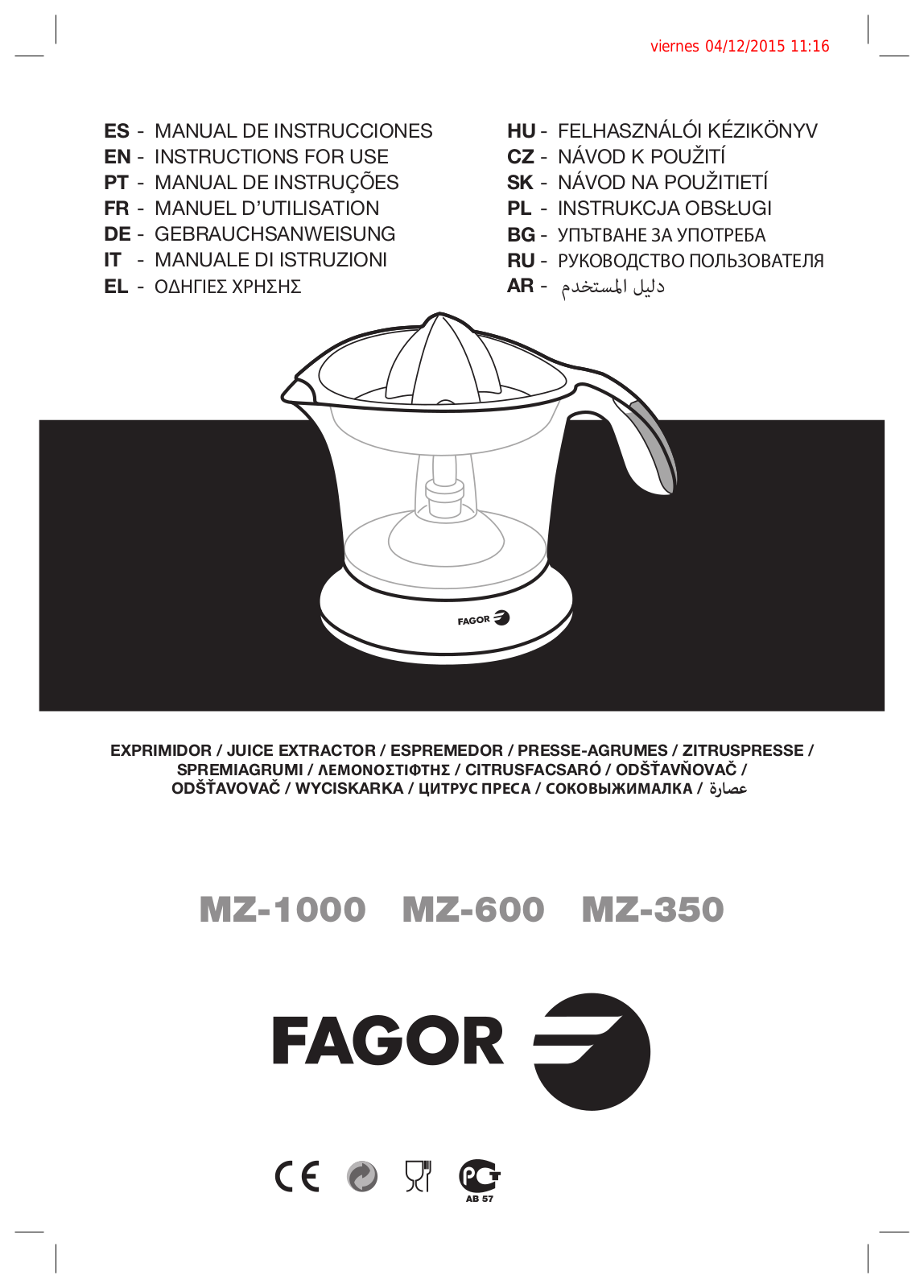 Fagor MZ-600, MZ-350, MZ-1000 User Manual