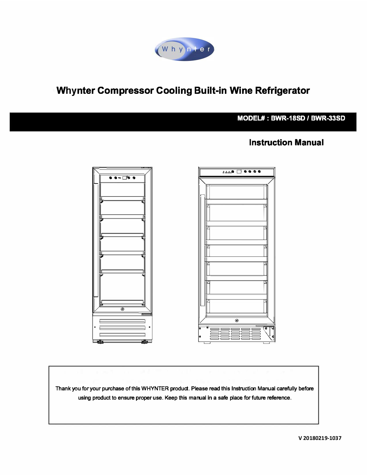 Whynter BWR-18SD, BWR-33SD User Manual