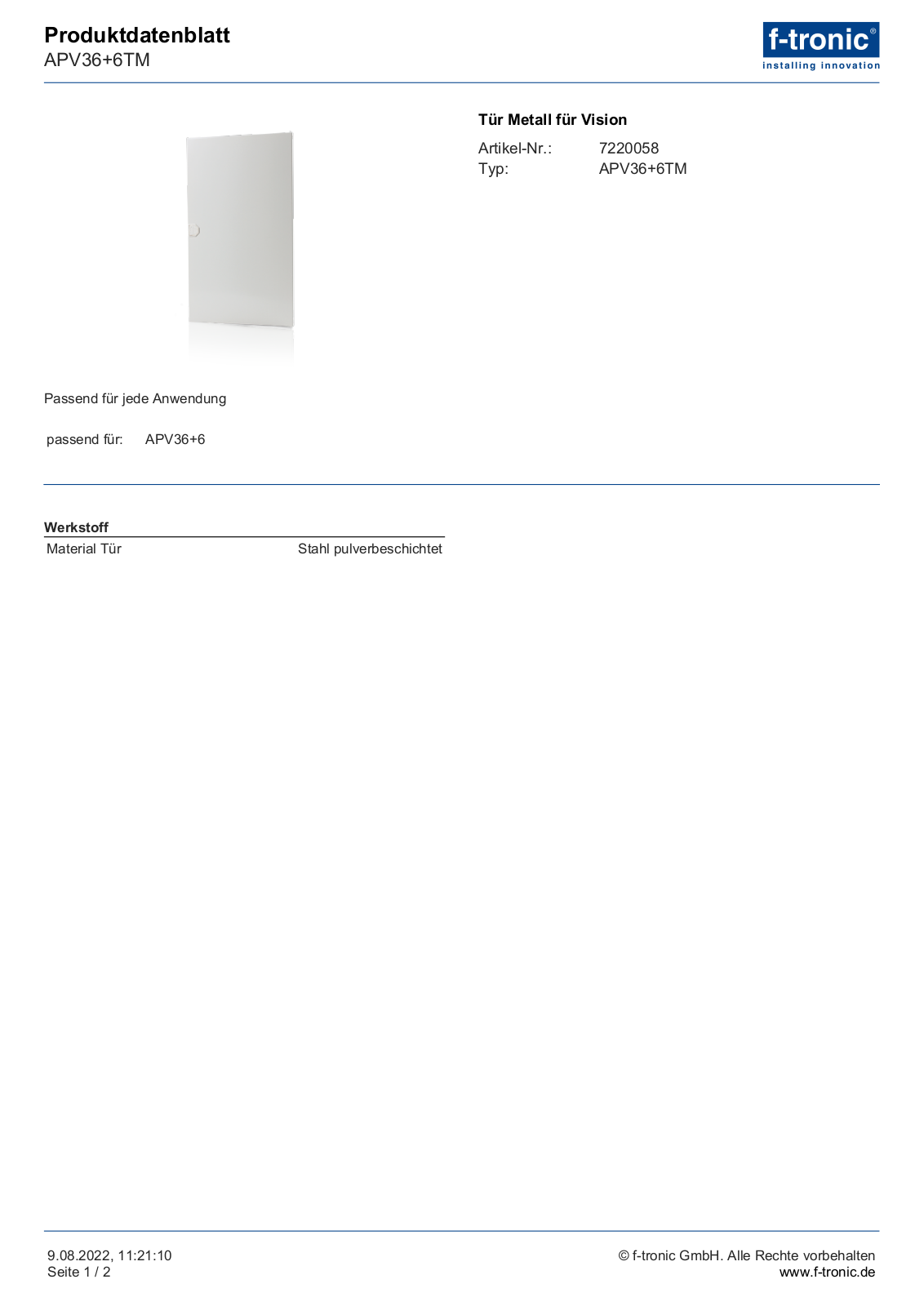 F-TRONIC APV 36+6 TM Datasheet - ManualMachine.com