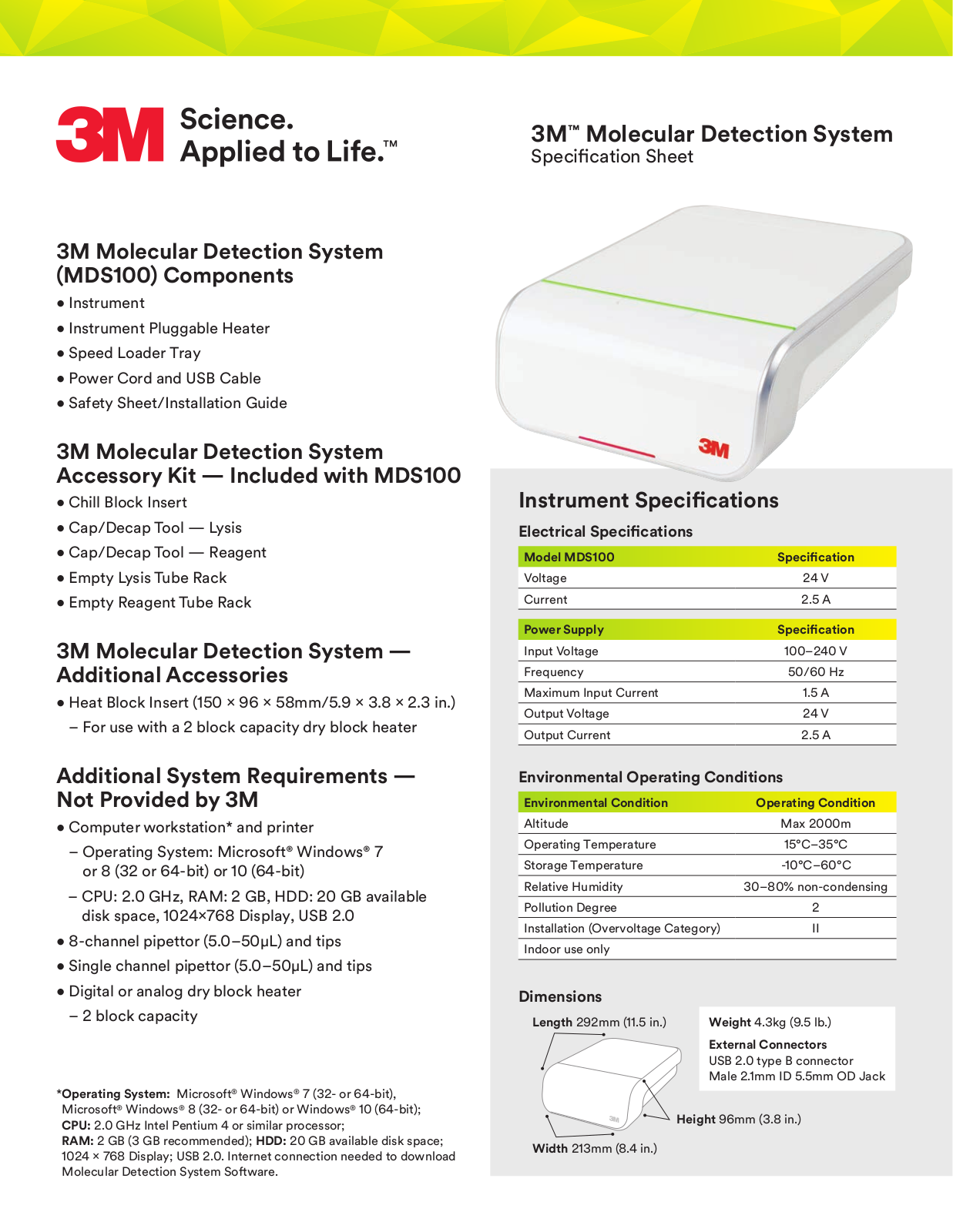 3M MDS100 Specifications