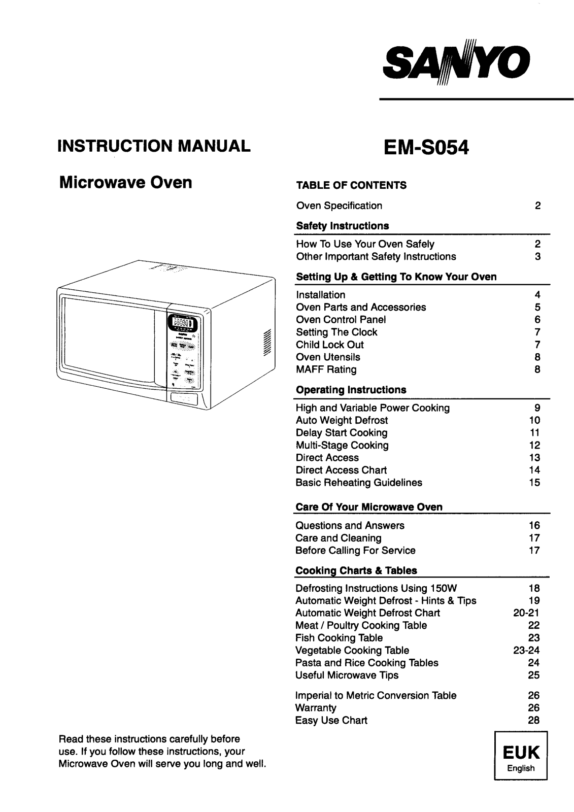 Sanyo EM-S054 Instruction Manual