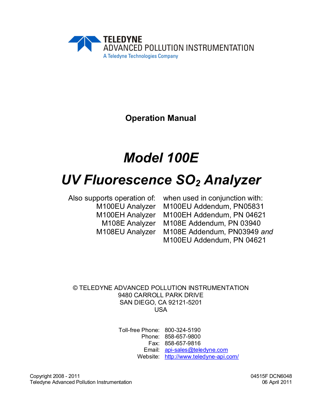 Teledyne 100E User Manual 2