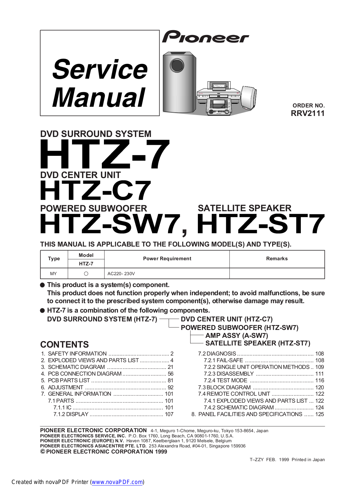 PIONEER HT-Z7, HTZ-C7, HTZ-SW7, HTZ-ST7 Service Manual