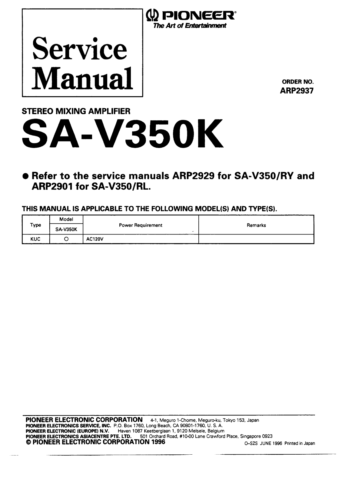 Pioneer SAV-350, SAV-350-K Service manual