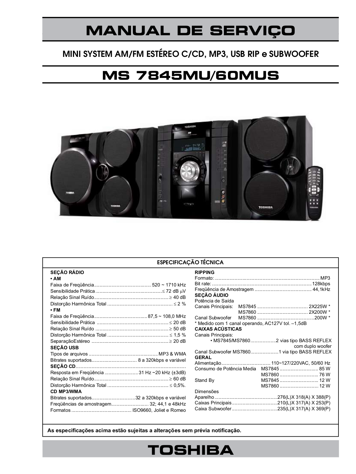 Toshiba MS-7845-MU, MS-7860-MUS Service manual