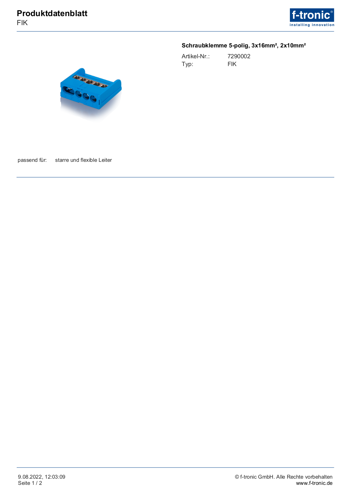 F-TRONIC FI KLEMME Datasheet - ManualMachine.com