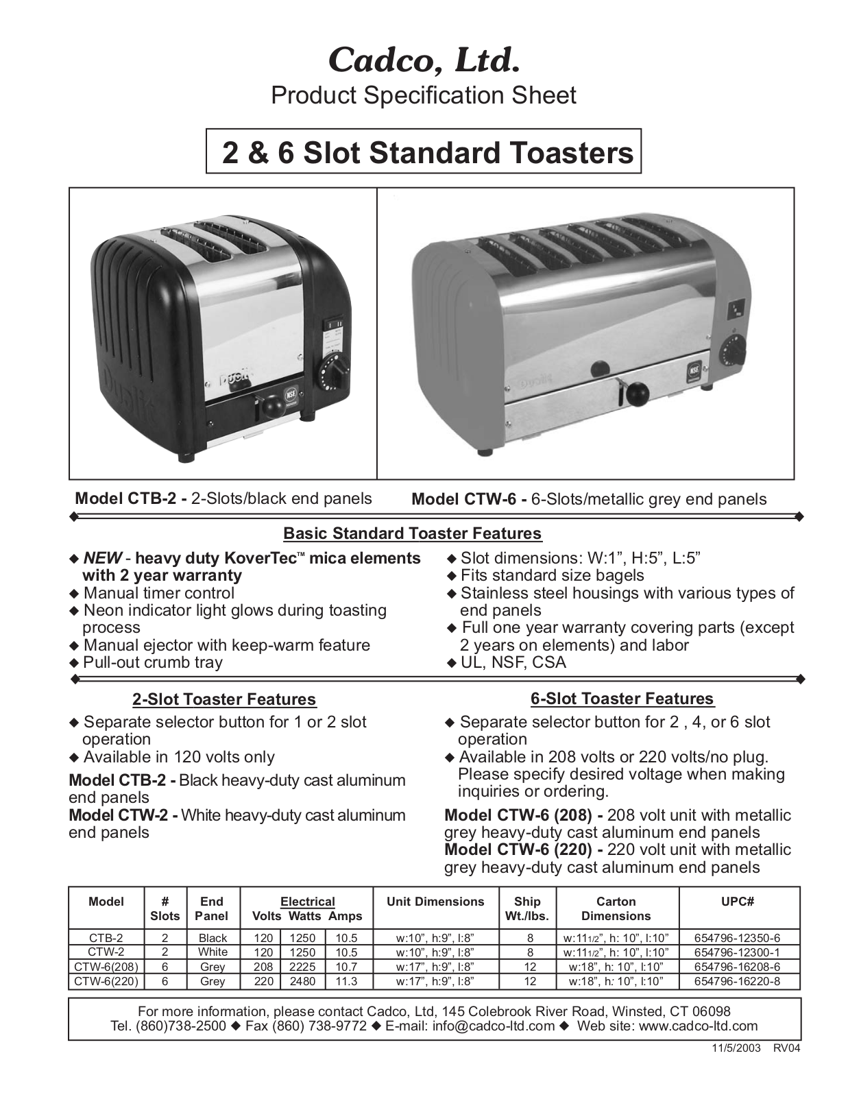 Cadco CTB-2, CBT-2 User Manual