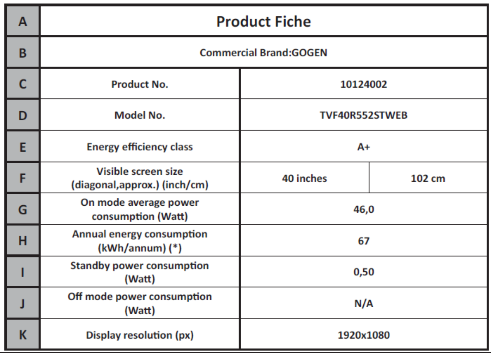 GoGEN TVF 40R552 STWEB User Manual