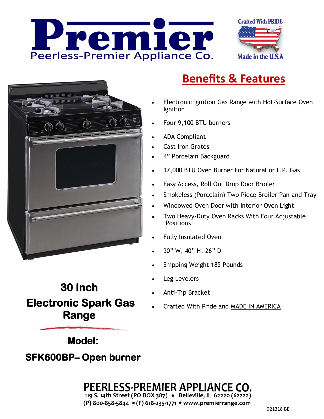 Premier SFK600BP Specifications - ManualMachine.com
