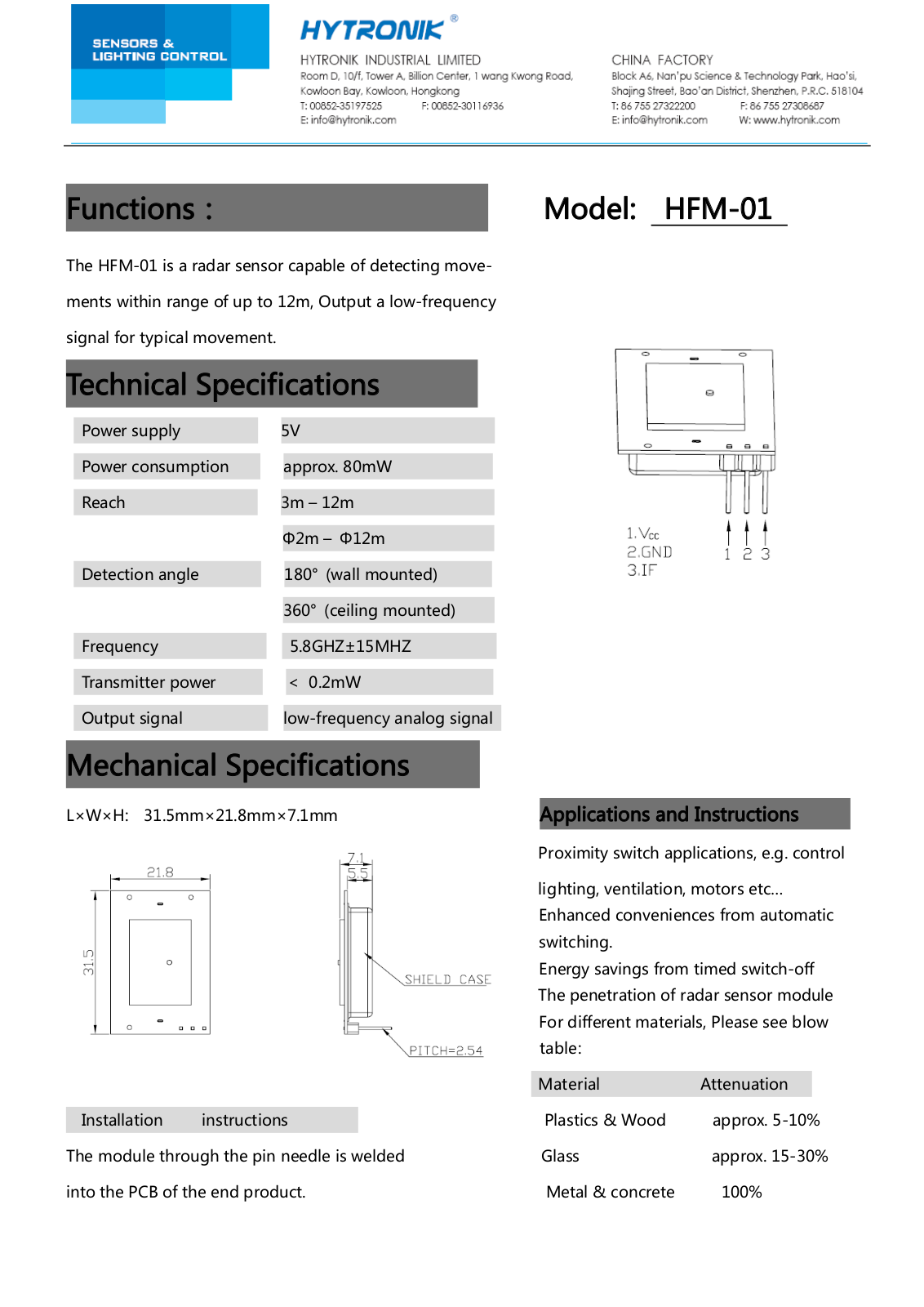 Hytronik Electronics HFM 01 Users manual