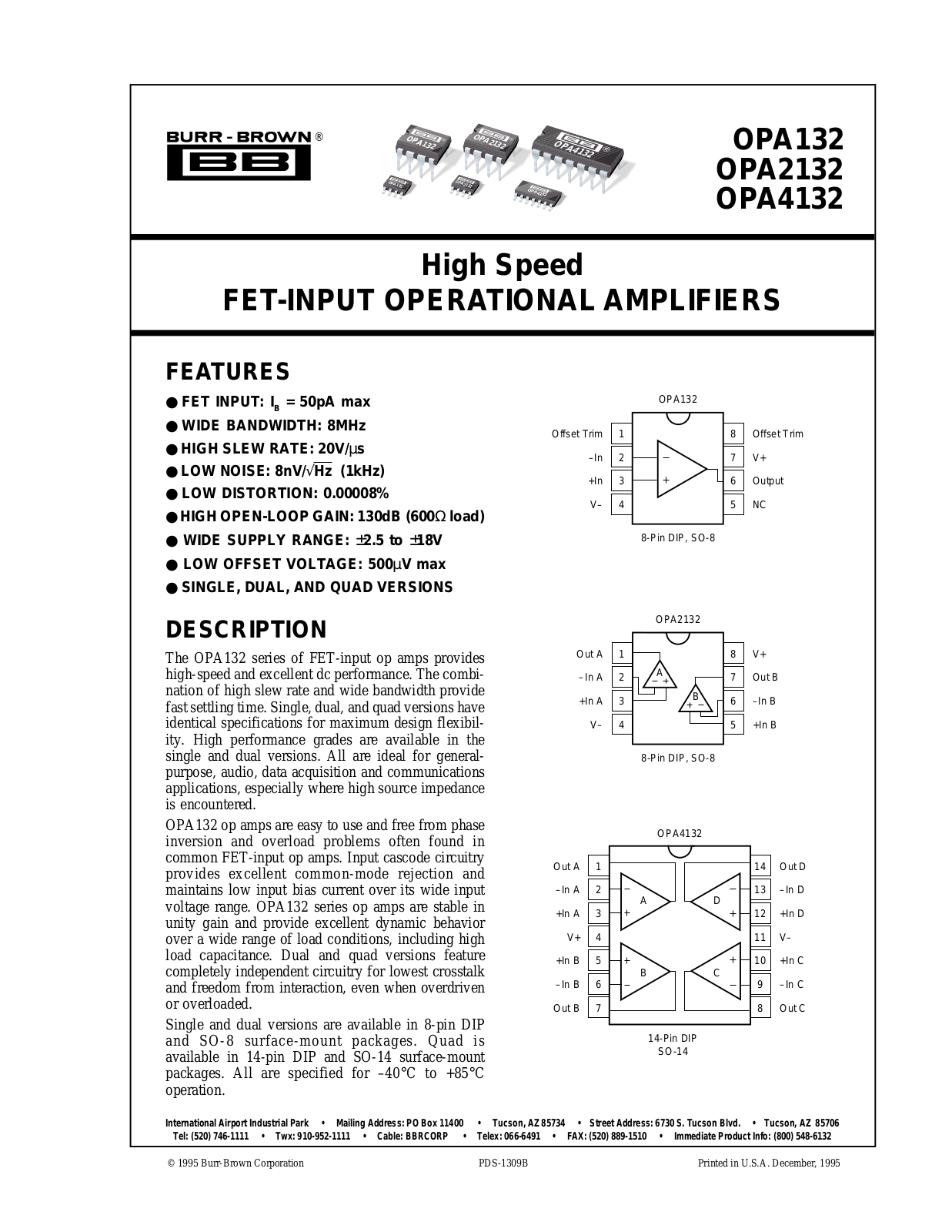 Burr Brown OPA2132P, OPA4132UA, OPA132UA-2K5, OPA132UA, OPA132U-2K5 Datasheet