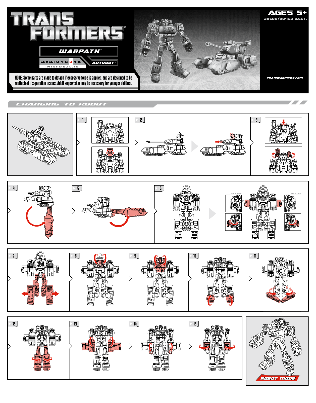 HASBRO Transformers Generations Warpath User Manual