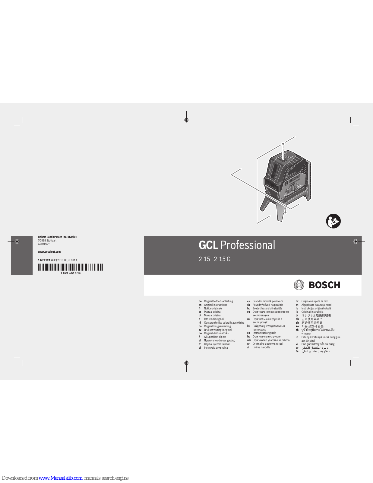 Bosch GCL 2-15 Professional, GCL 2-15 G Professional Original Instructions Manual