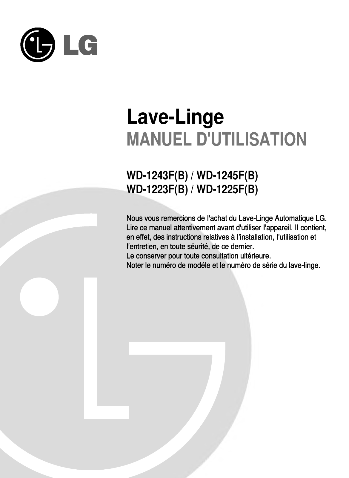 LG WD-1245FB, WD-1243FB User Manual