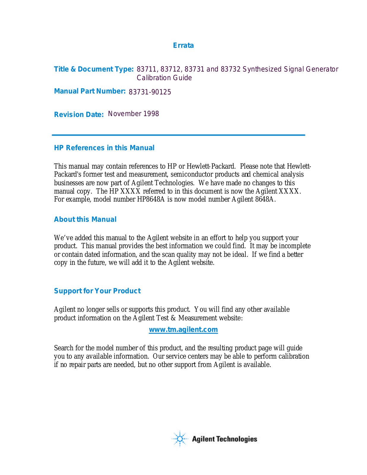 Agilent 83711A Data Sheet