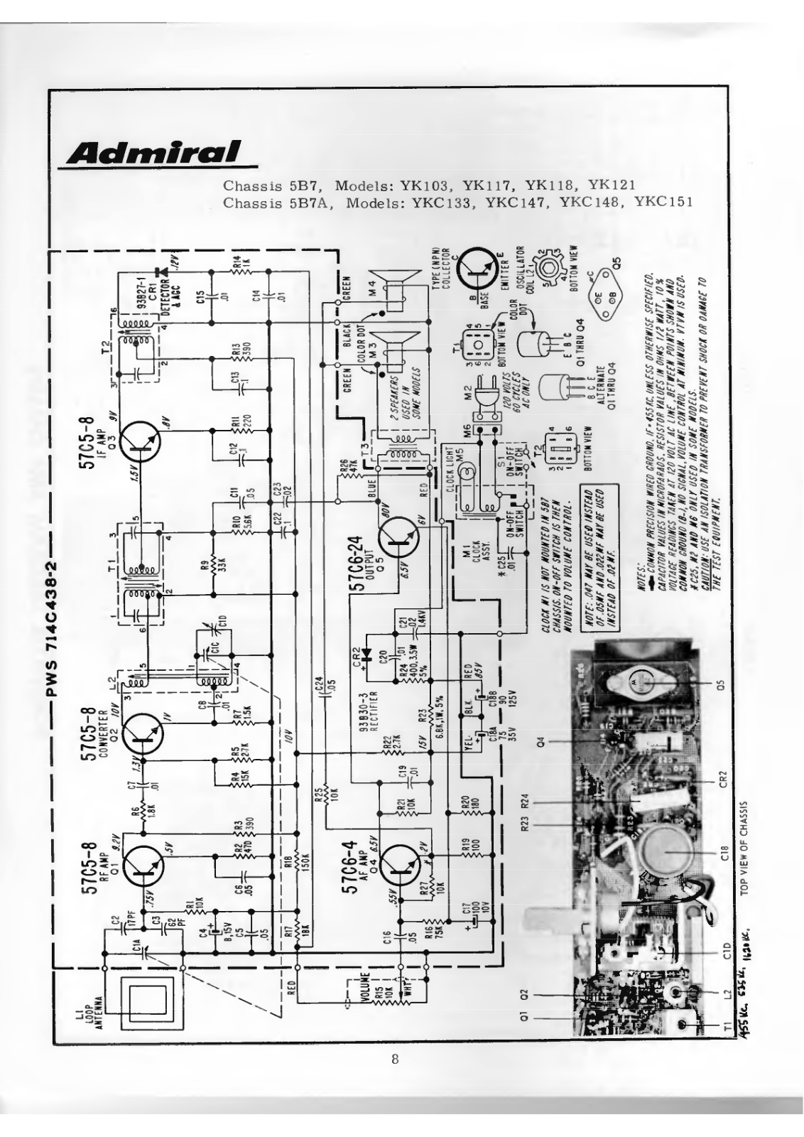 Admiral YK103, YK117, YK118, YK121, YKC133 Schematic